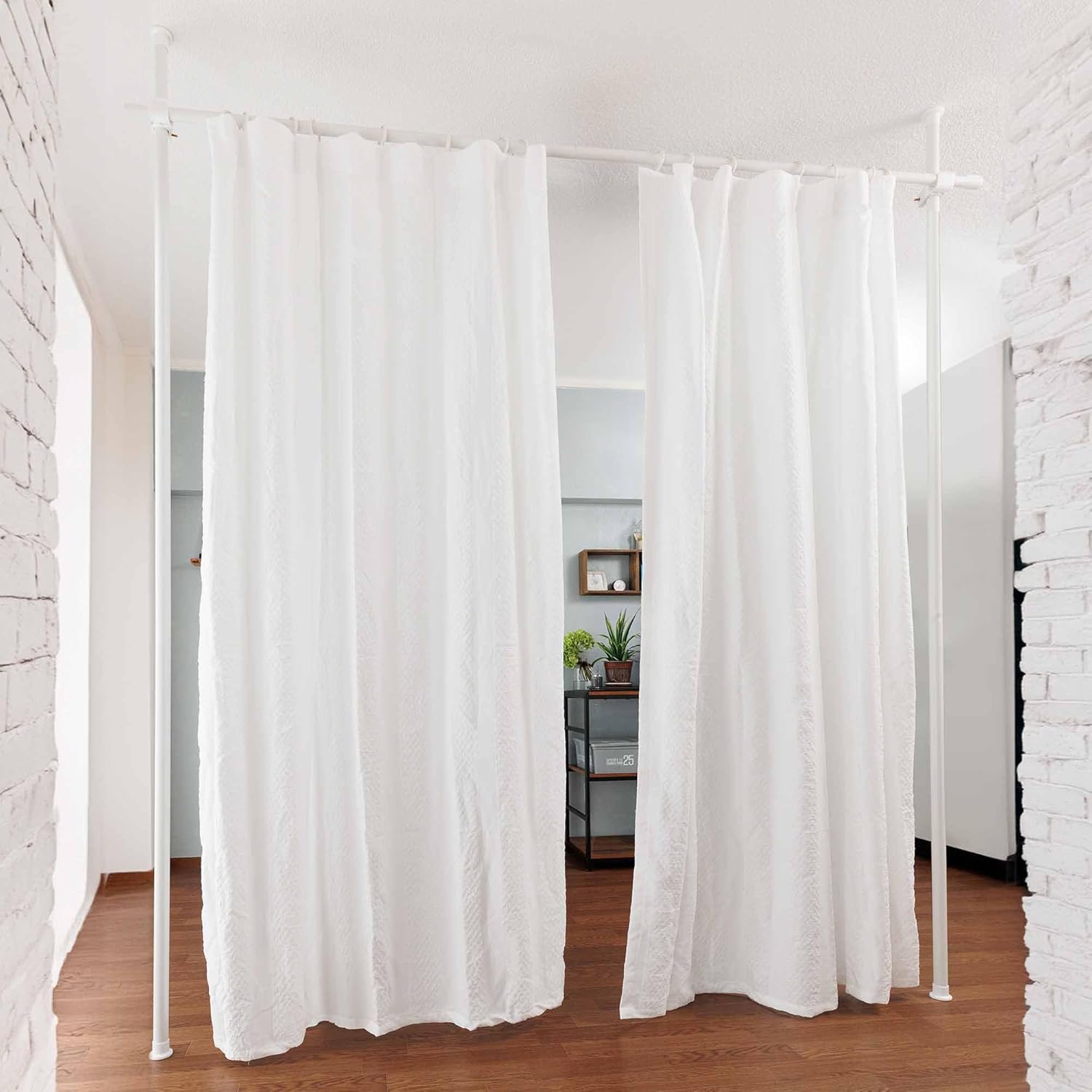 突っ張り パーテーション (2ポールブラック+カーテン2枚付き)