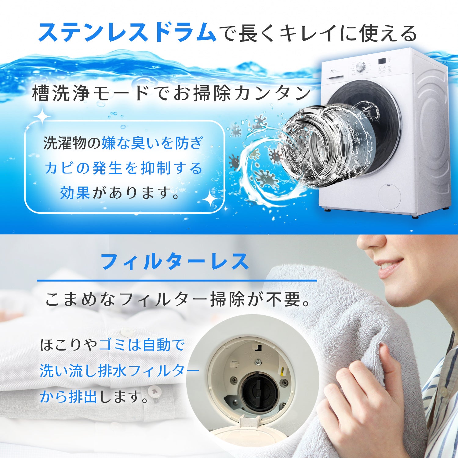 Yoquna ドラム式 洗濯乾燥機 9kg マットブラック